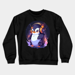 Cool Penguin With Headphones Crewneck Sweatshirt